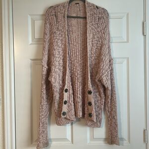 Free People Cotton Candy Pink Open Front Slouchy Oversized Chunky Cardigan
